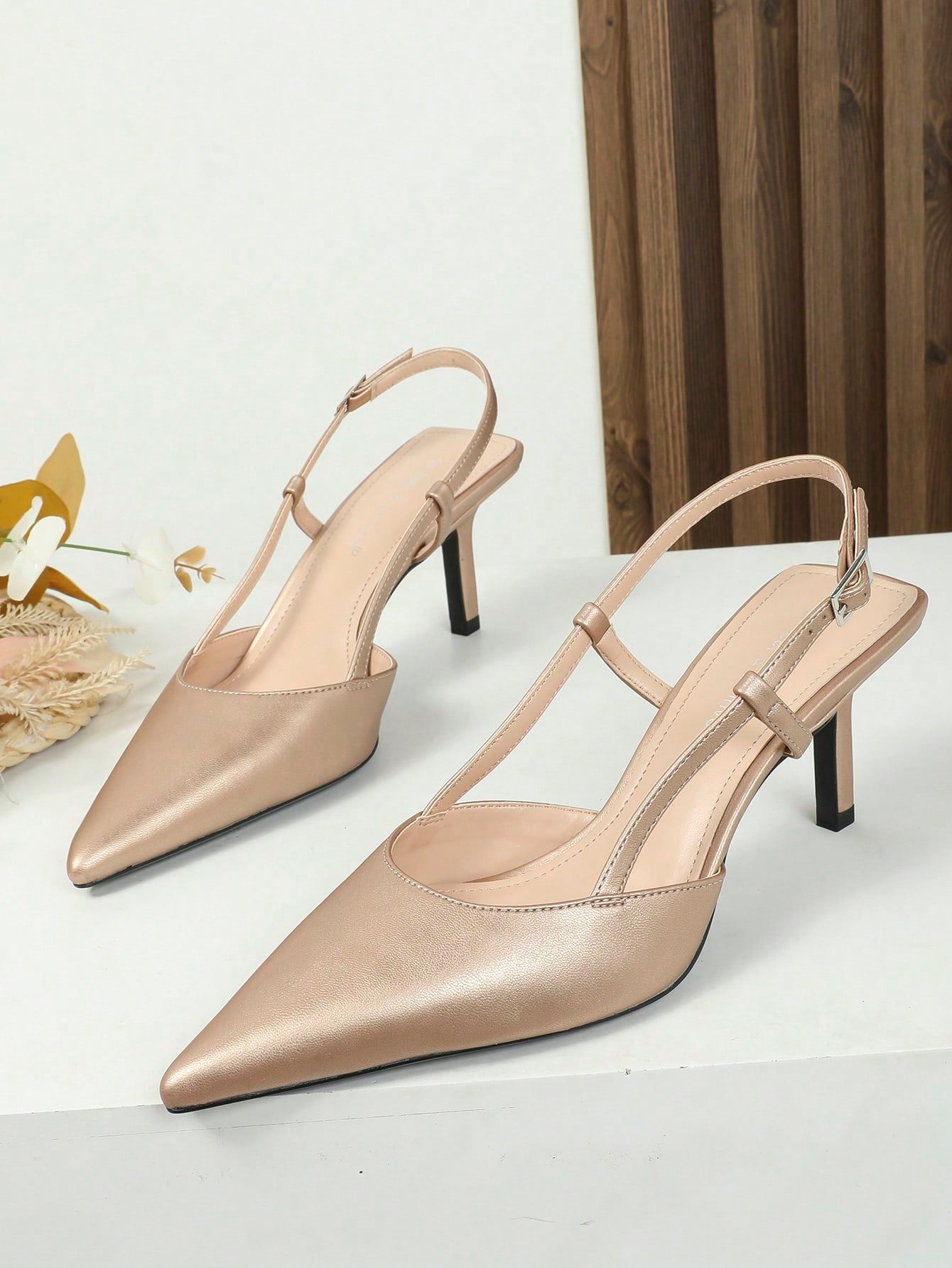 Glamorous Slingback Pumps For Women, Metallic Stiletto Heeled Pumps