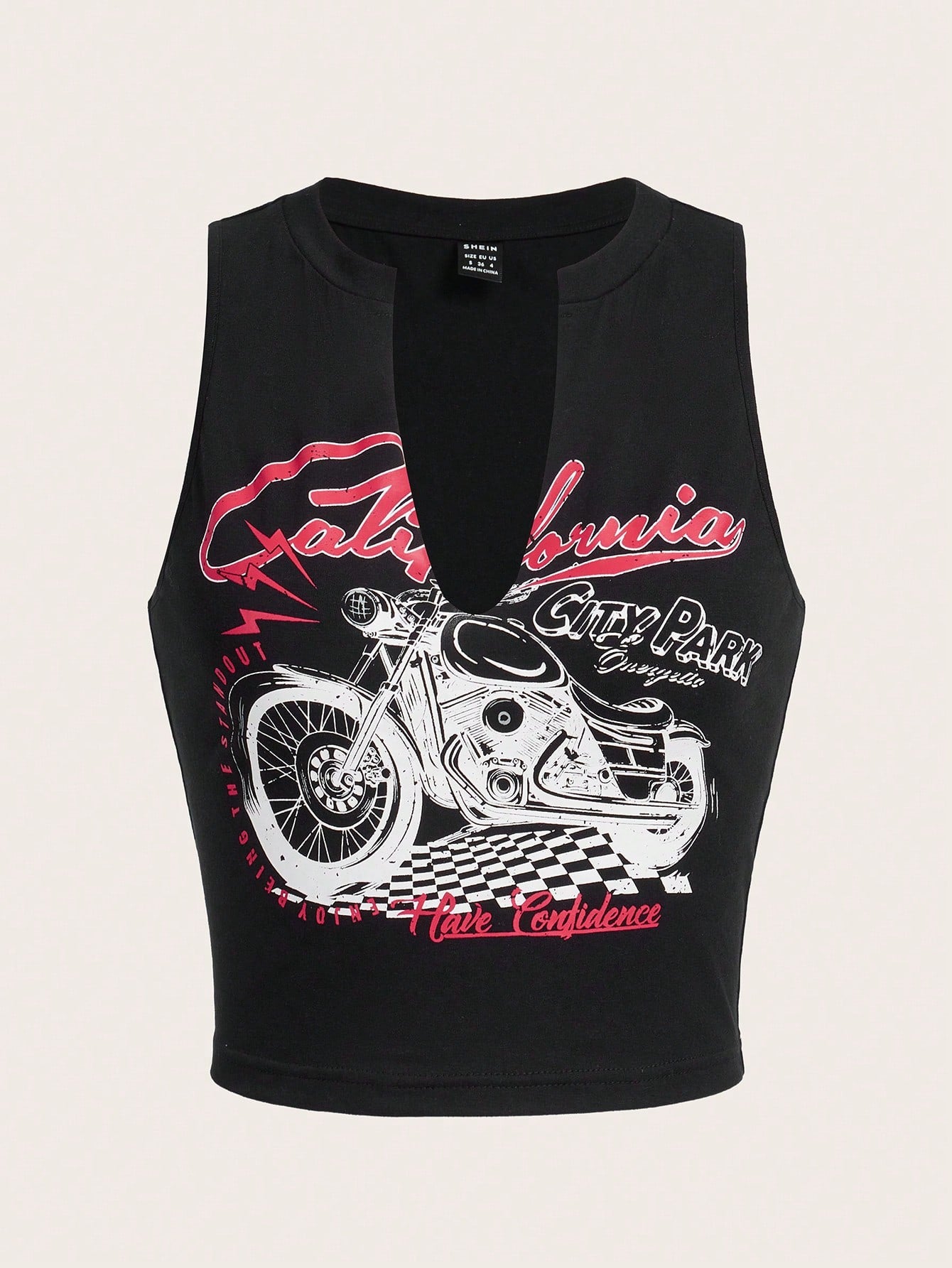 Coolane Motorcycle Style Tank Top For Summer With Letter Print And Notched Collar California CITY PARK ENJOY BEING THE STAND OUT Have Confidence