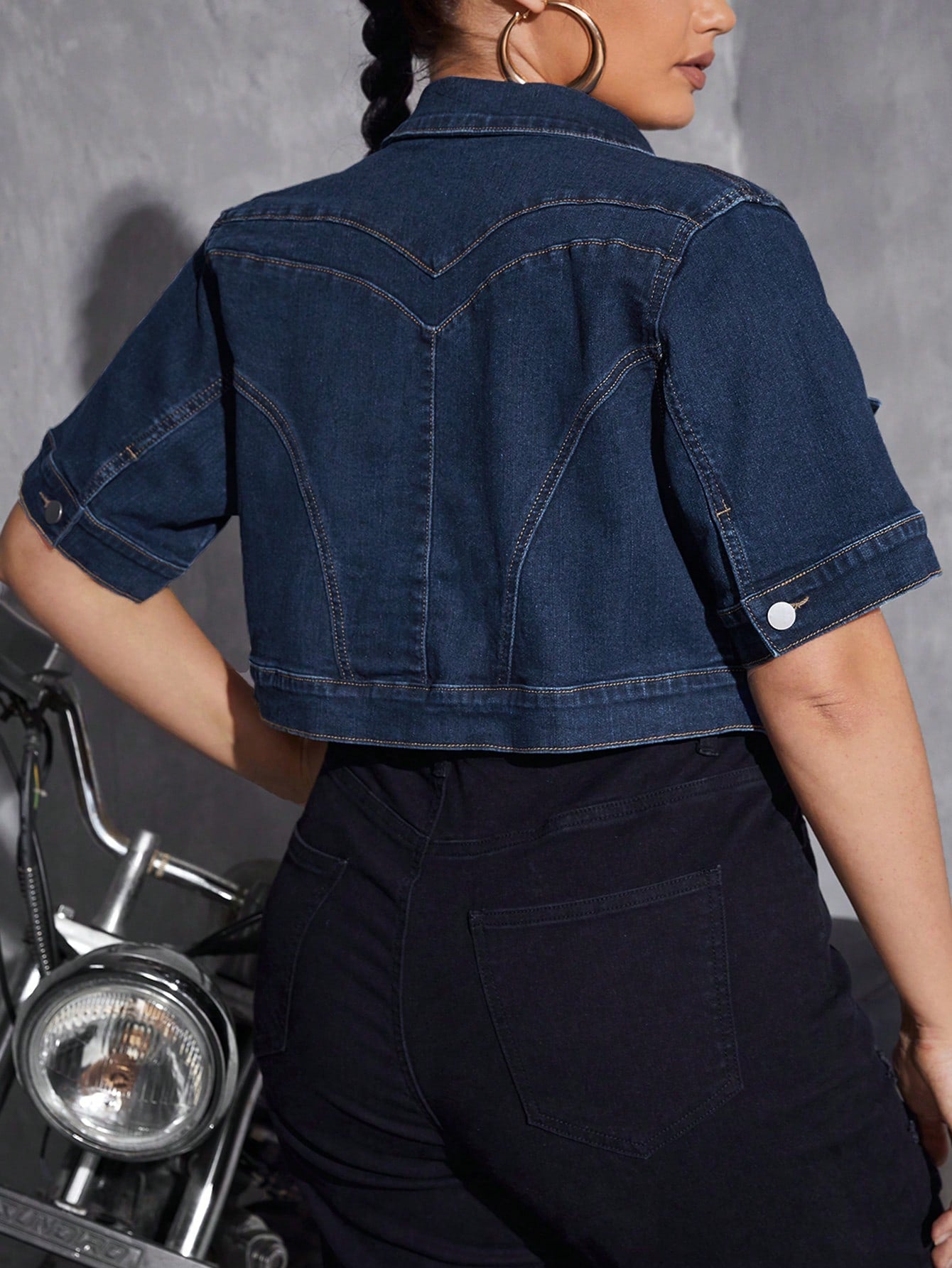 Plus Flap Pocket Crop Denim Jacket