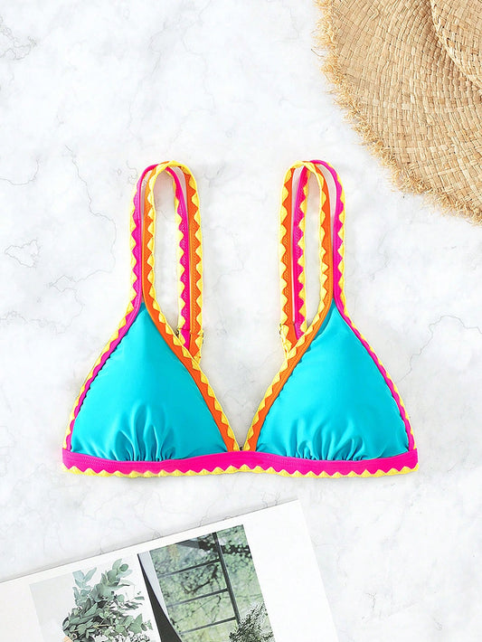 Summer Beach Colorblock Triangle Bikini Top