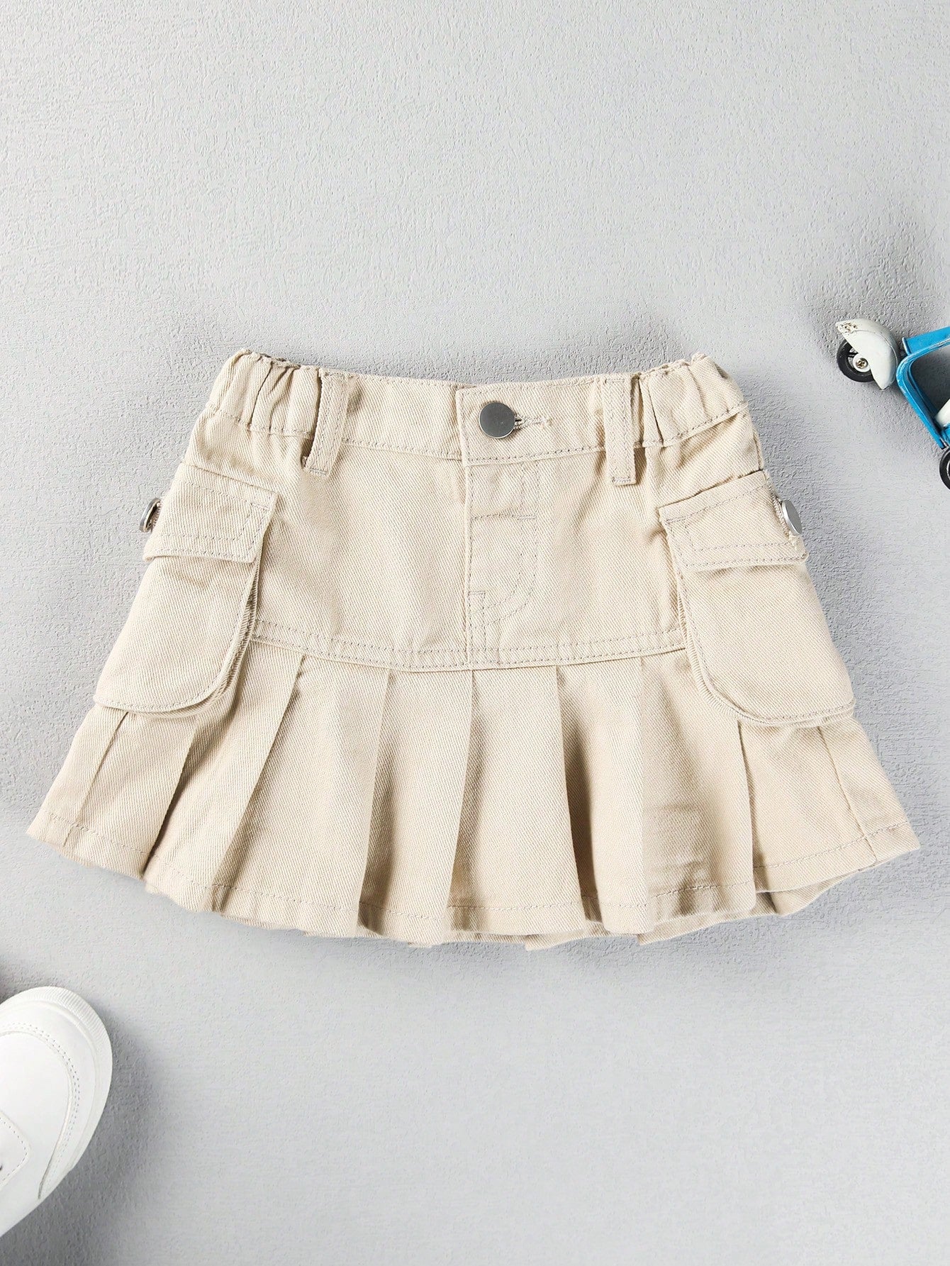 Young Girl Toddler Girls Flap Pocket Pleated Hem Denim Skirt