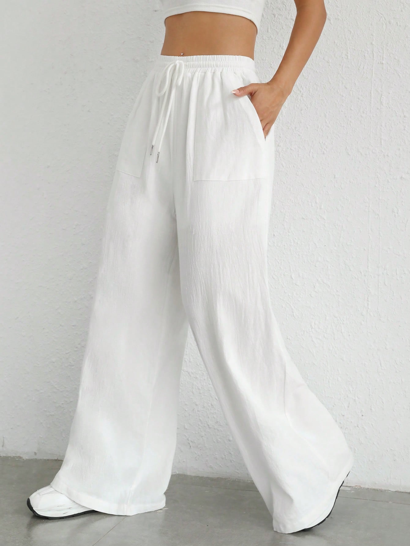 Drawstring Waist Wide Leg Pants