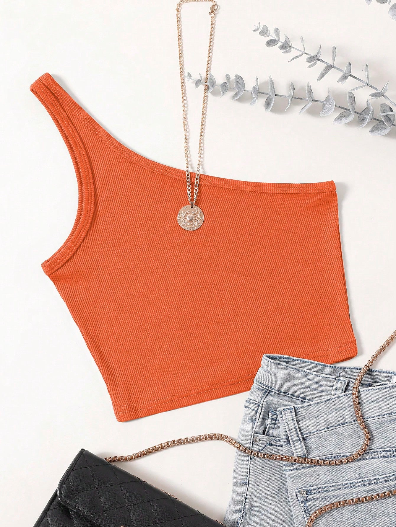 One Shoulder Rib-knit Crop Top