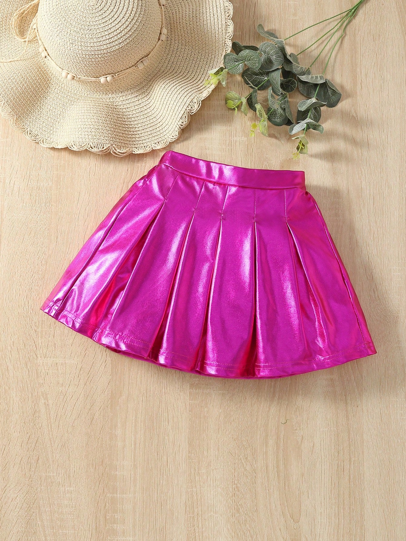 Young Girl Shiny Pleated Midi Skirt, Fashionable And Cute For Autumn And Winter Season