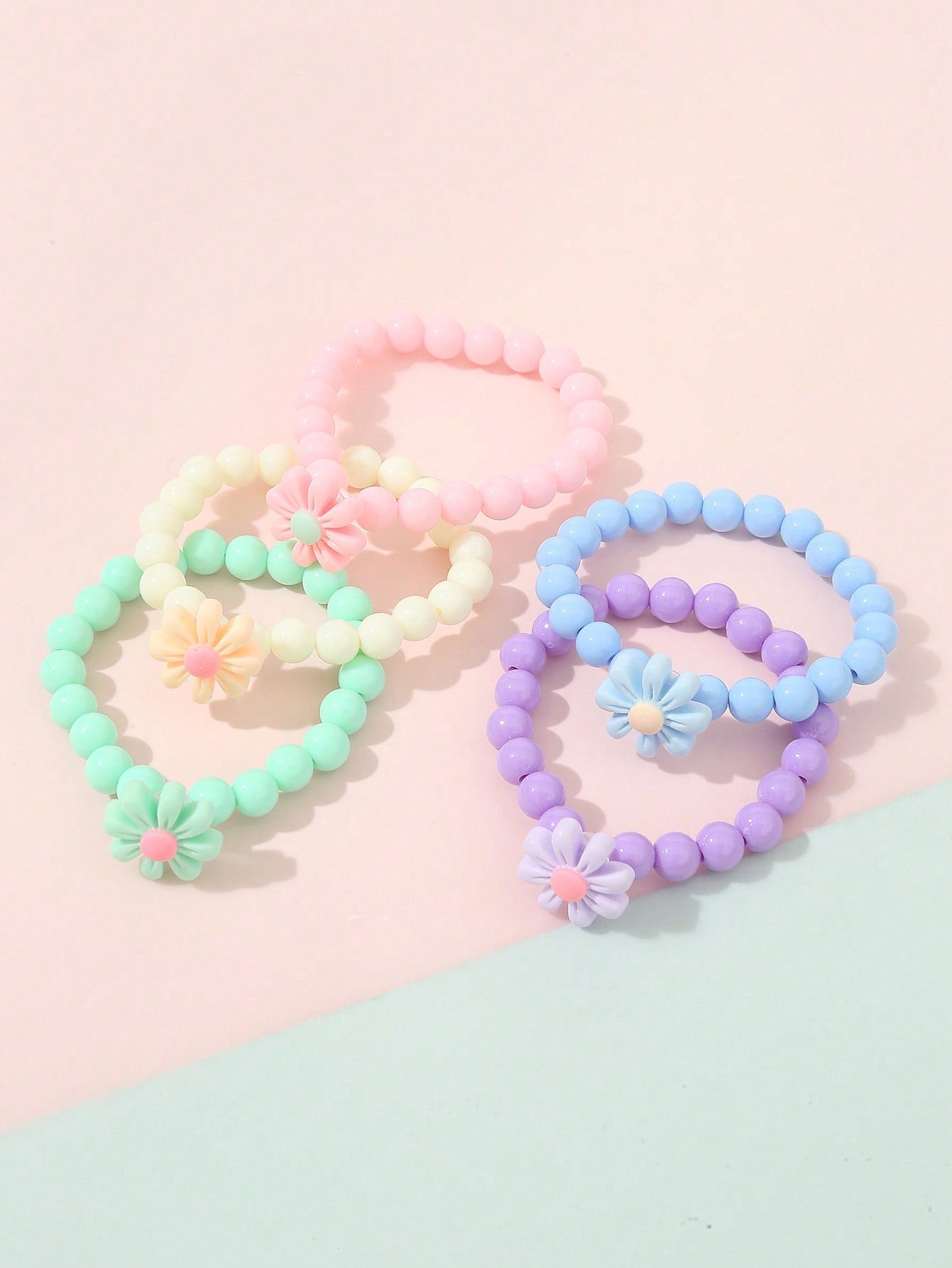 5pcs Girls Flower Decor Beaded Bracelet