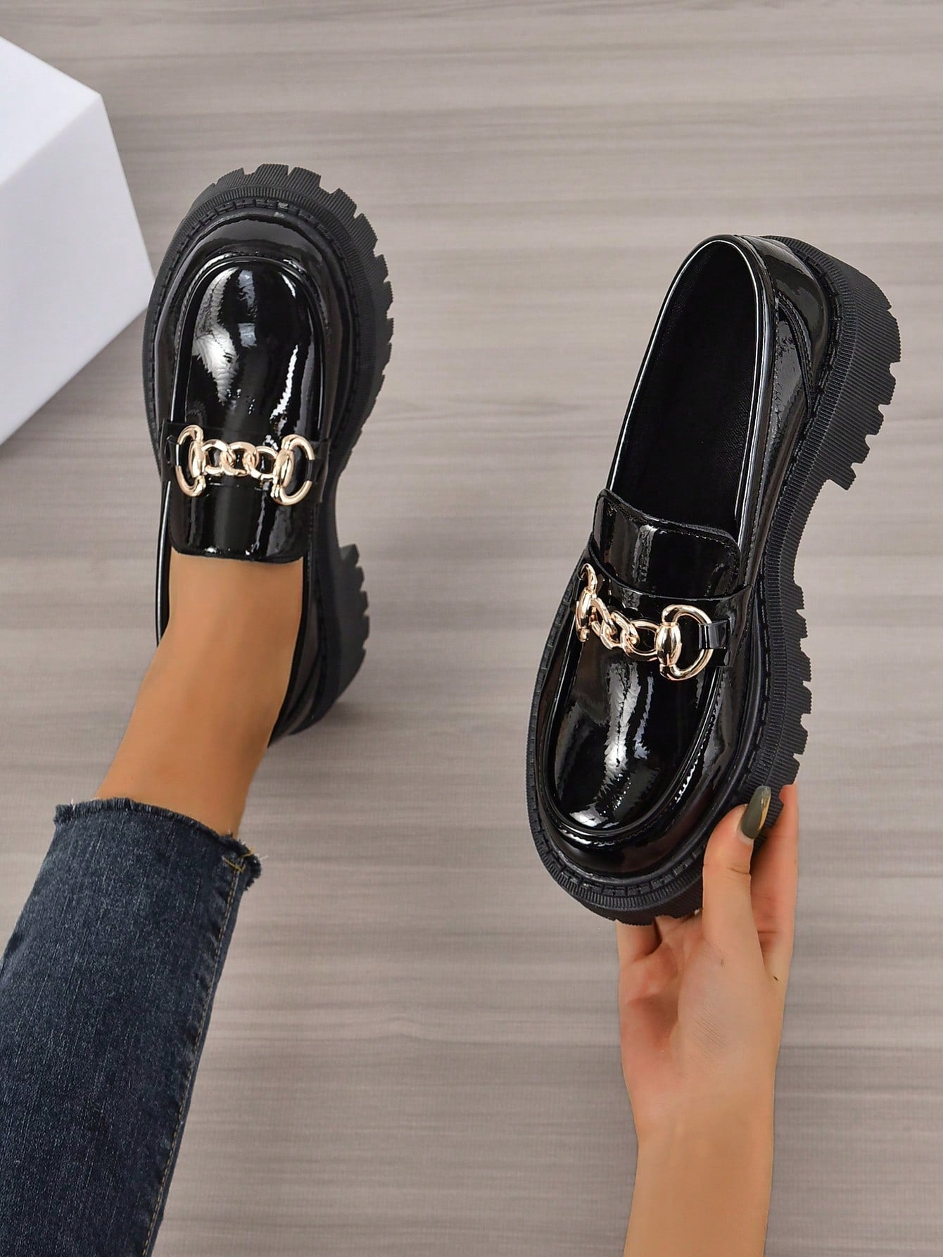 Women Chain Decor Flatform Loafers, Fashion Outdoor Shoes