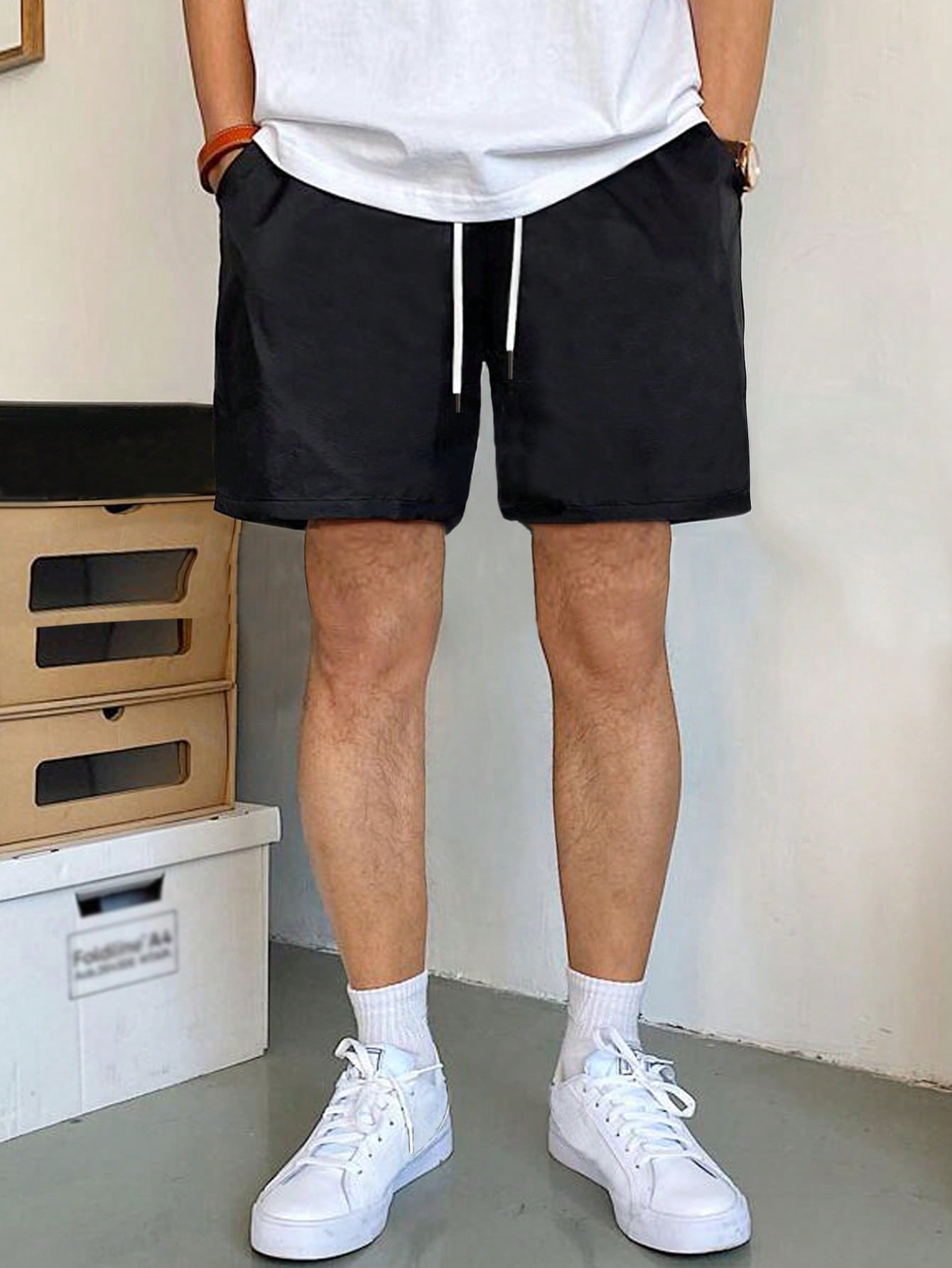 Loose Men's Drawstring Waist Shorts With Slant Pockets