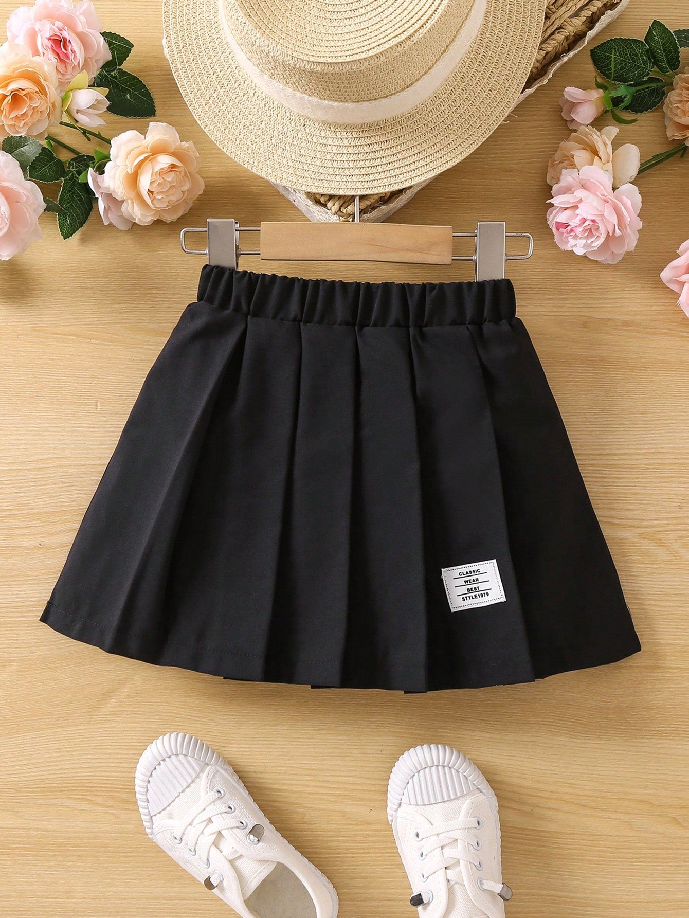 Young Girl All-Match And Versatile American Academy Style Pleated Mini Skirt With Letter Pattern, Navy Blue. Suitable For Summer, Autumn, School, Daily Wear, Sisters Matching, Team Uniforms