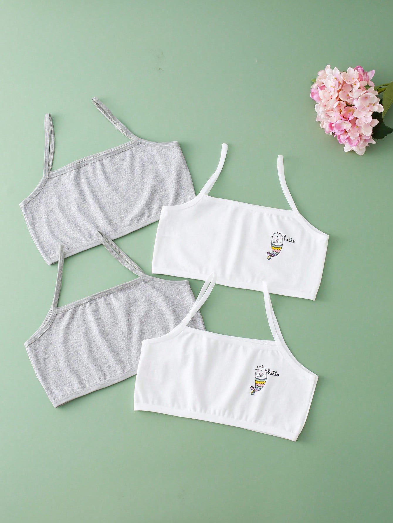 Tween Girl 4Pcs Cartoon Graphic Bralette Cute Tops