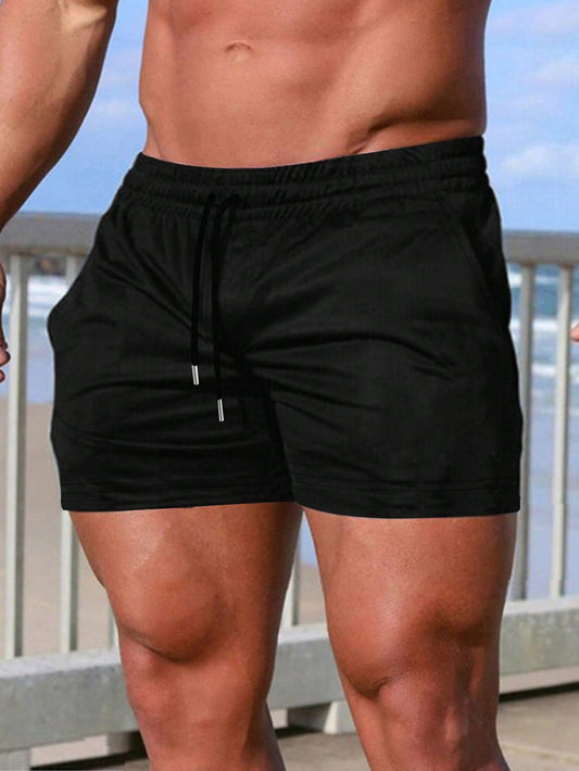 Men Plus Drawstring Waist Slant Pocket Shorts Sweat Plain Black Size