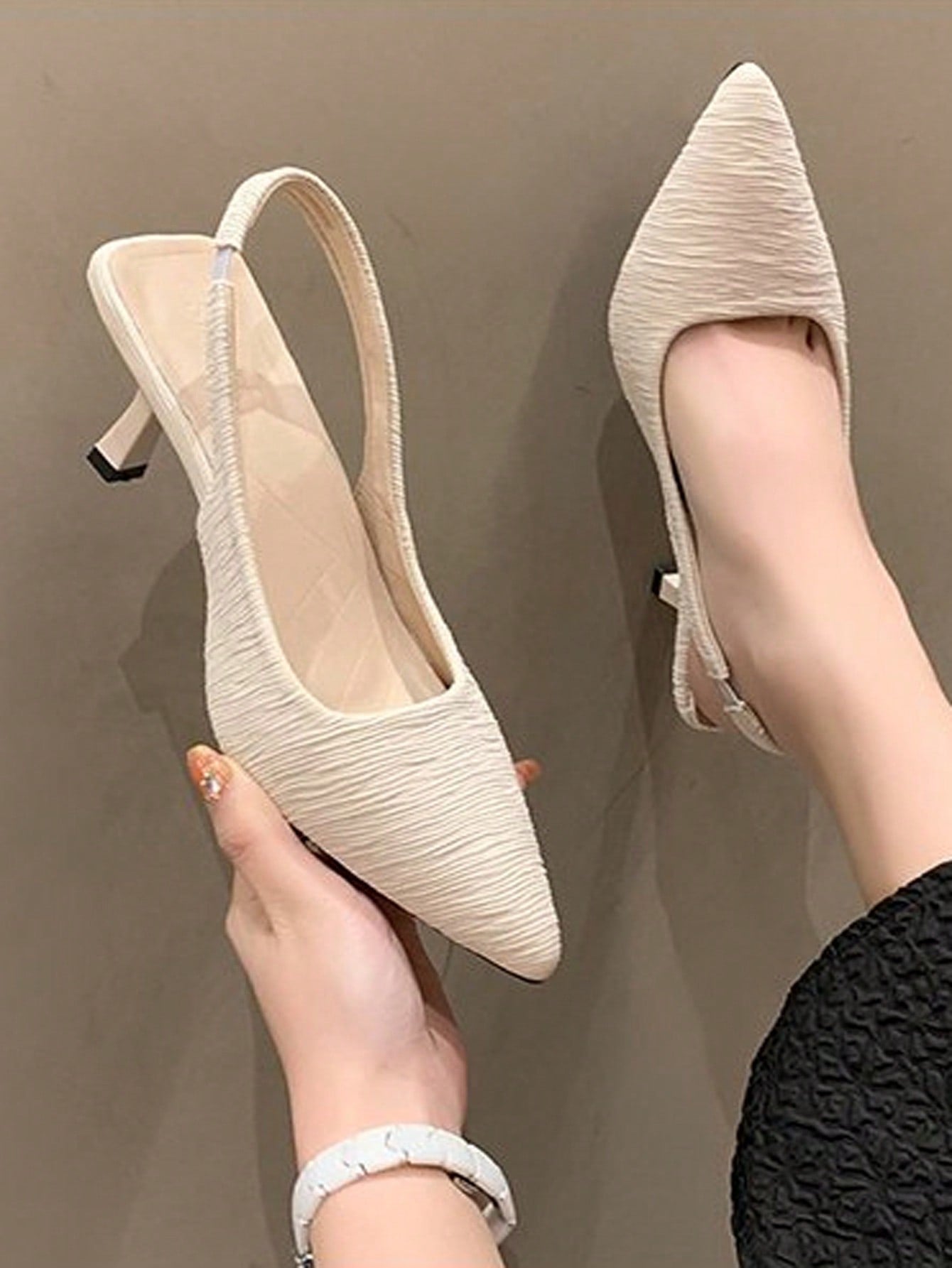 Women's High-Heeled Shoes, Beige, Outdoor Party Elegant, Daily Commute, Spring/Autumn, White Pointed Fine-Heel Shoes, Versatile And Fashionable