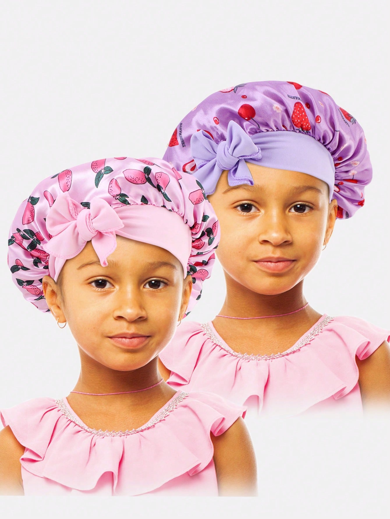 2pcs Girls Fruit Pattern Casual Hair Bonnet For Daily Life