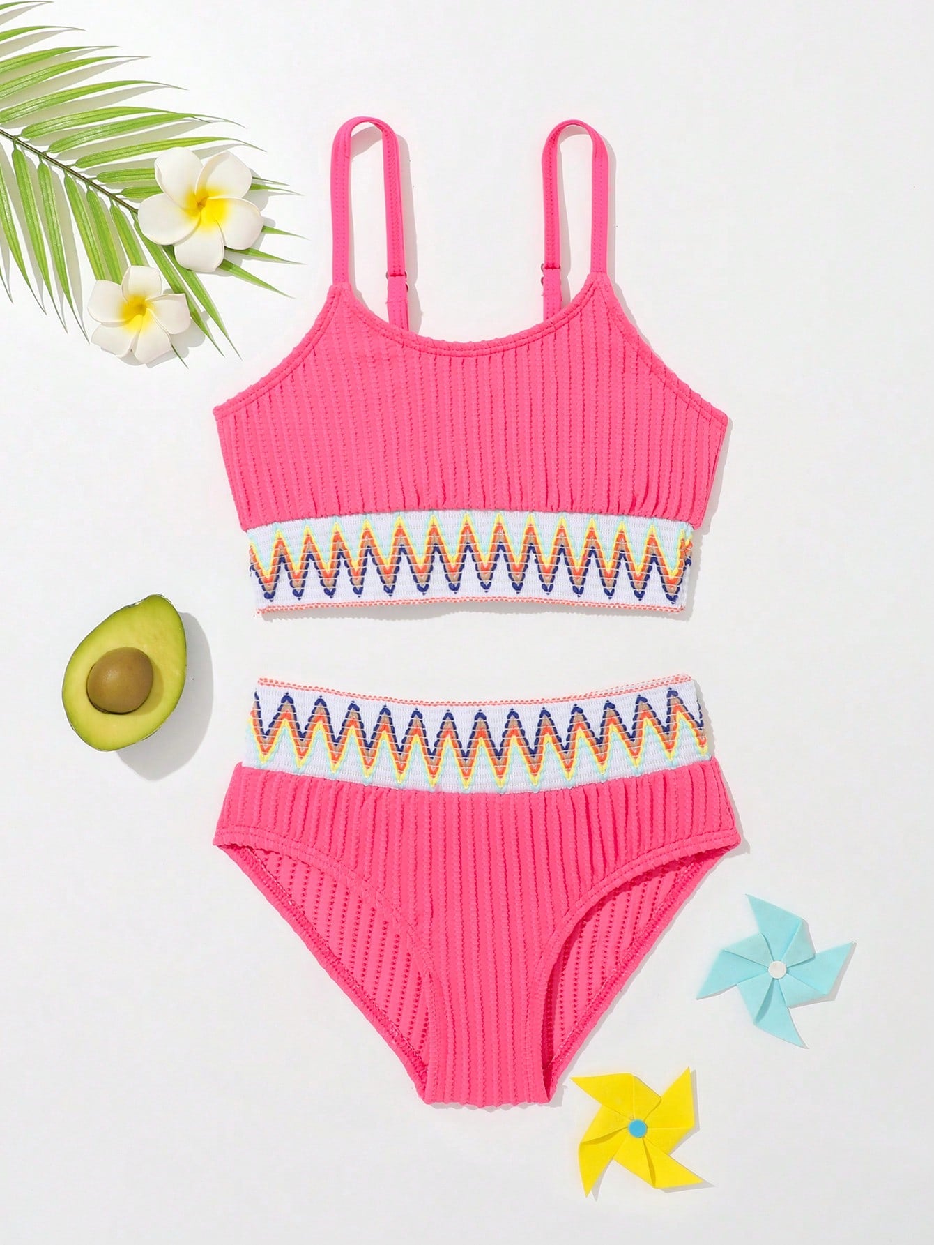 Young Girl Chevron Tape Bikini Set Summer Beach