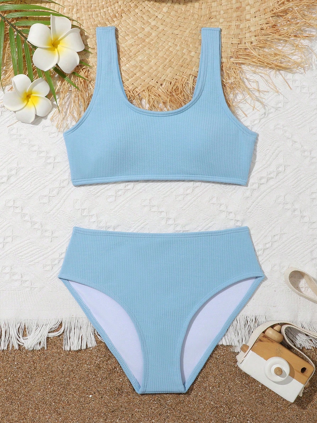 Tween Girl Ribbed Knit Bikini Set Summer Beach