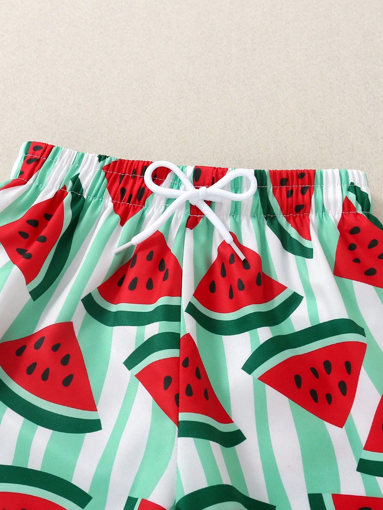 Young Boy Watermelon Print Drawstring Waist Swim Shorts