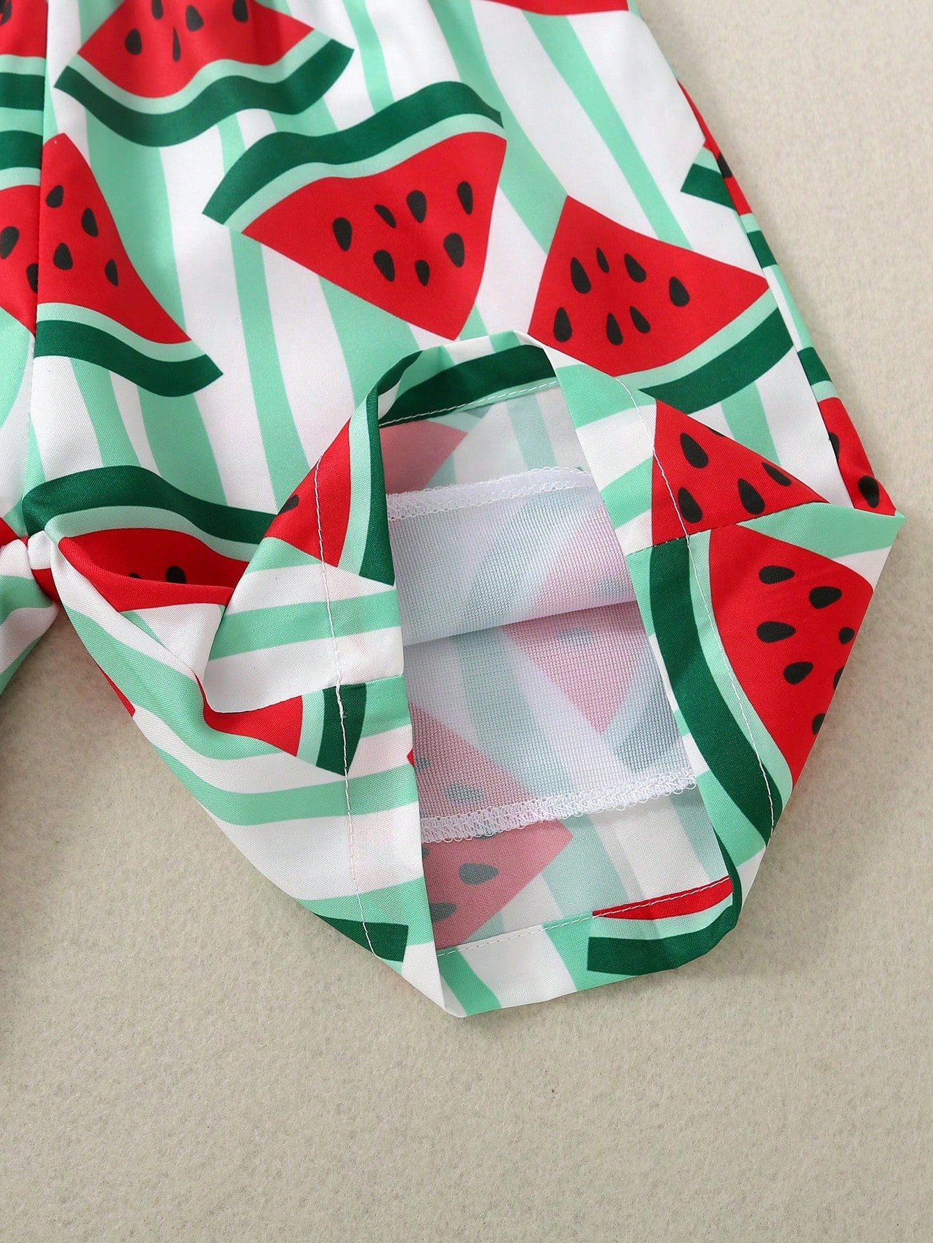 Young Boy Watermelon Print Drawstring Waist Swim Shorts