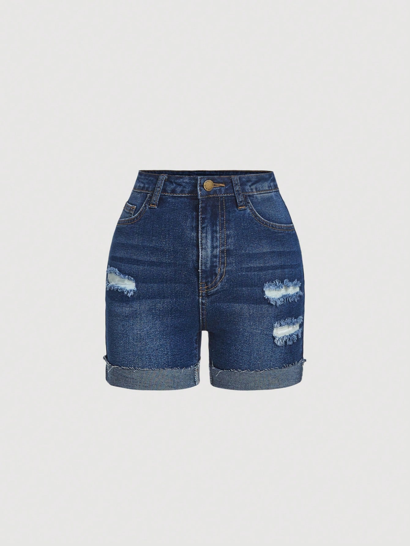 Teen Girls Ripped Roll Up Hem Denim Shorts