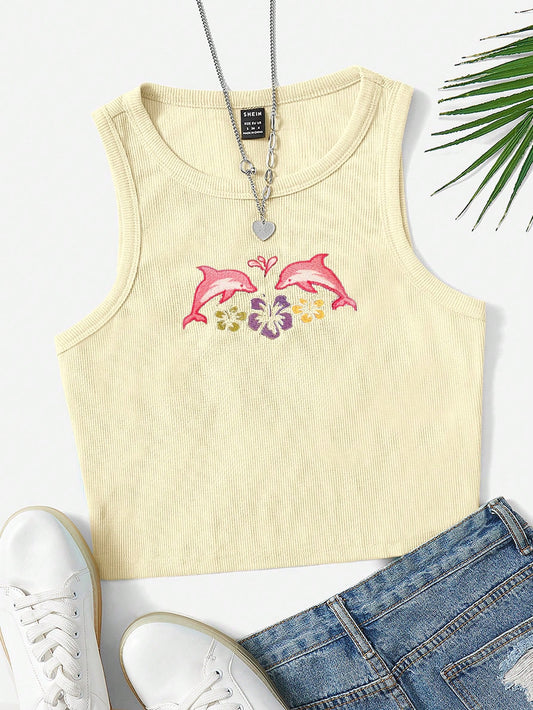 Floral & Dolphin Print Tank Top