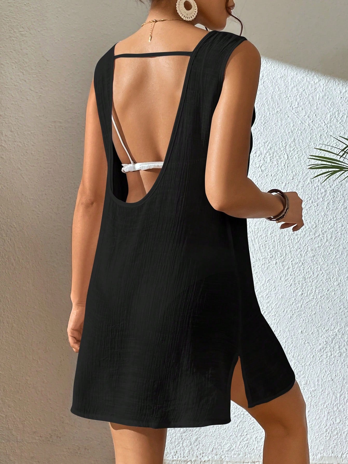 Cut Out Backless Split Hem Cover Up Dress Without Bikini