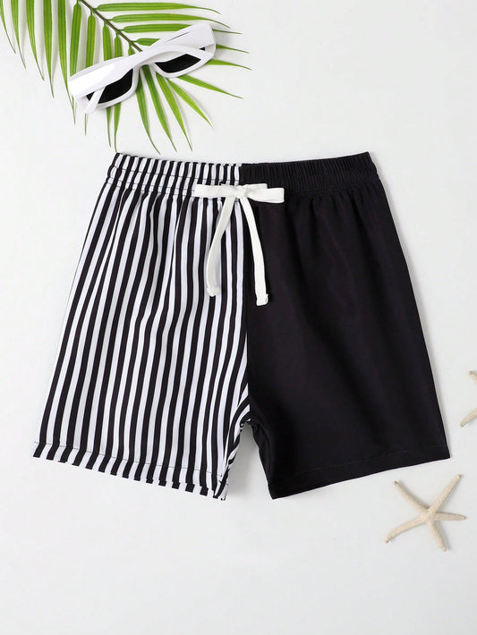 Young Boy Striped Drawstring Waist Swim Shorts