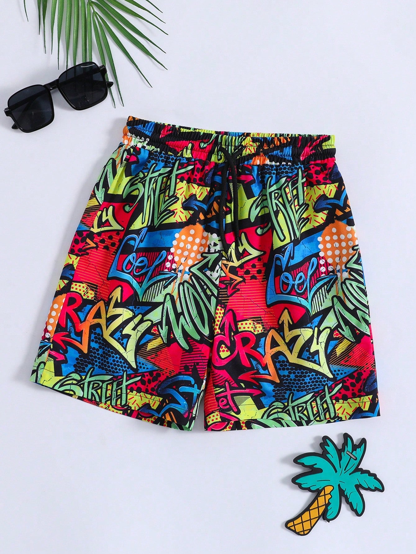 Tween Boy Allover Cartoon Graphic Swim Shorts