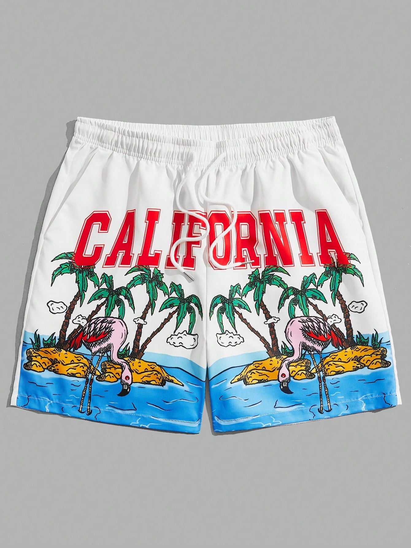 Street Life Men Letter & Palm Tree Print Drawstring Waist Shorts