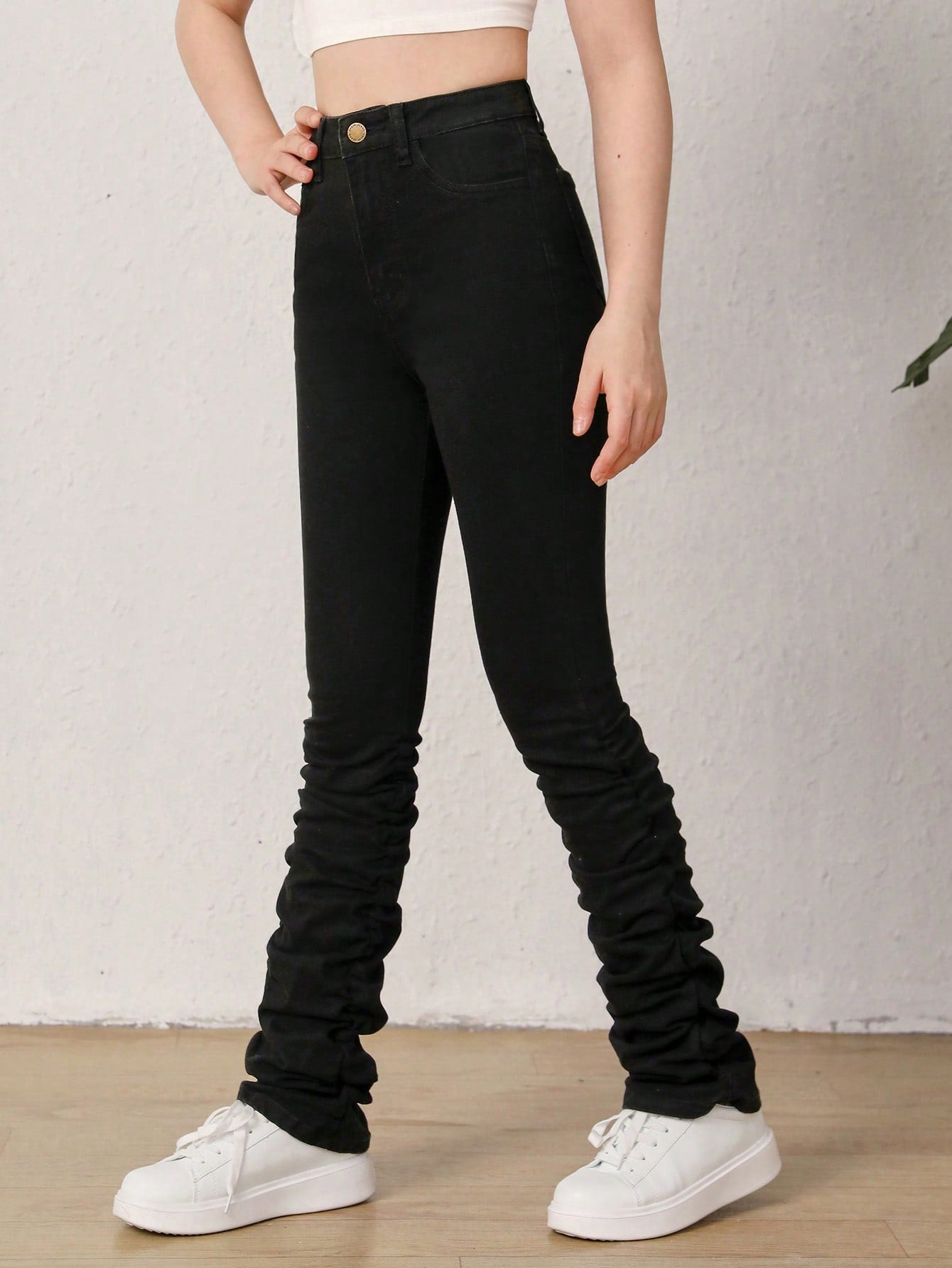 Teen Girl Solid Stacked Jeans