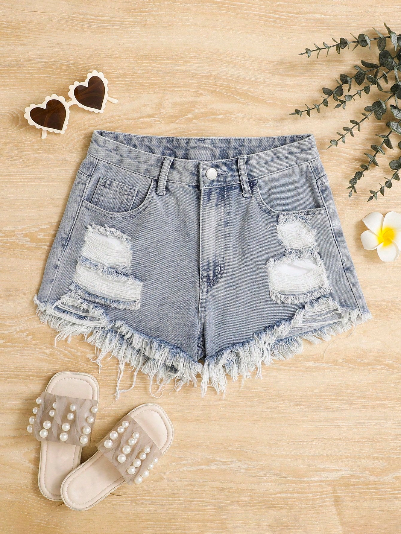 Teen Girl Summer Distressed Frayed Denim Shorts