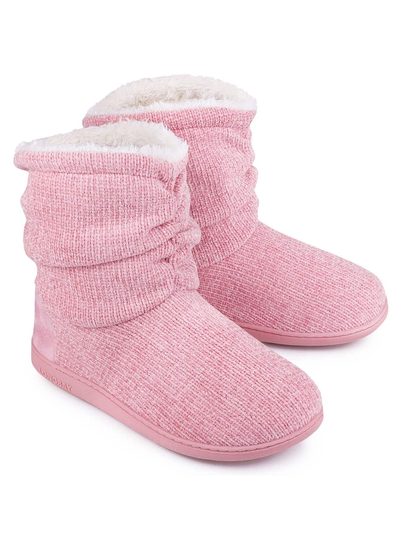 Women's Chenille Knit Bootie Slippers Cute Plush Fleece Memory Foam House Shoes