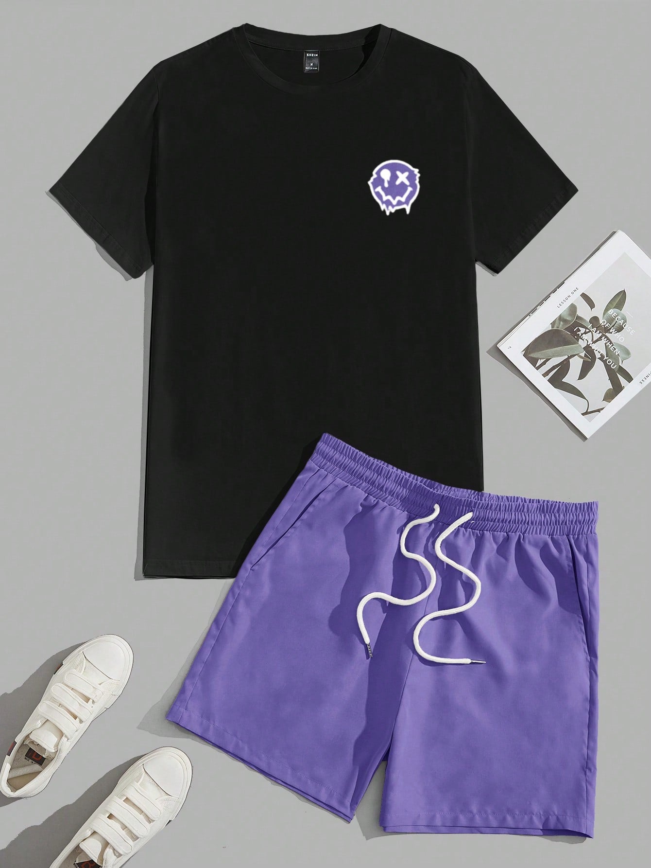 X Breakaway Men Cartoon Graphic Tee & Drawstring Waist Shorts