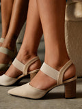 Women Shoes Minimalist Fashion Point Toe Elegent Chunky Beige Pumps For Summer Vacation Shoes Summer Sale Elegant Heels Back To School Shoes College Student Shoes