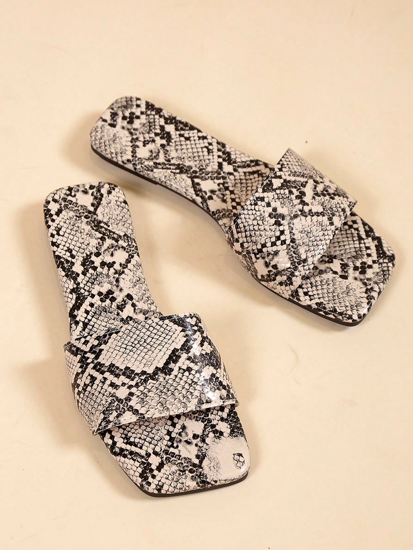 Women Snakeskin Print Slide Sandals, Fashion Summer Flat Sandals