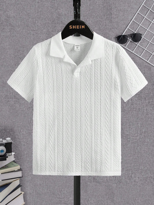 Tween Boy Integrated Academy Collar Knitted Solid Short Sleeve Polo Shirt