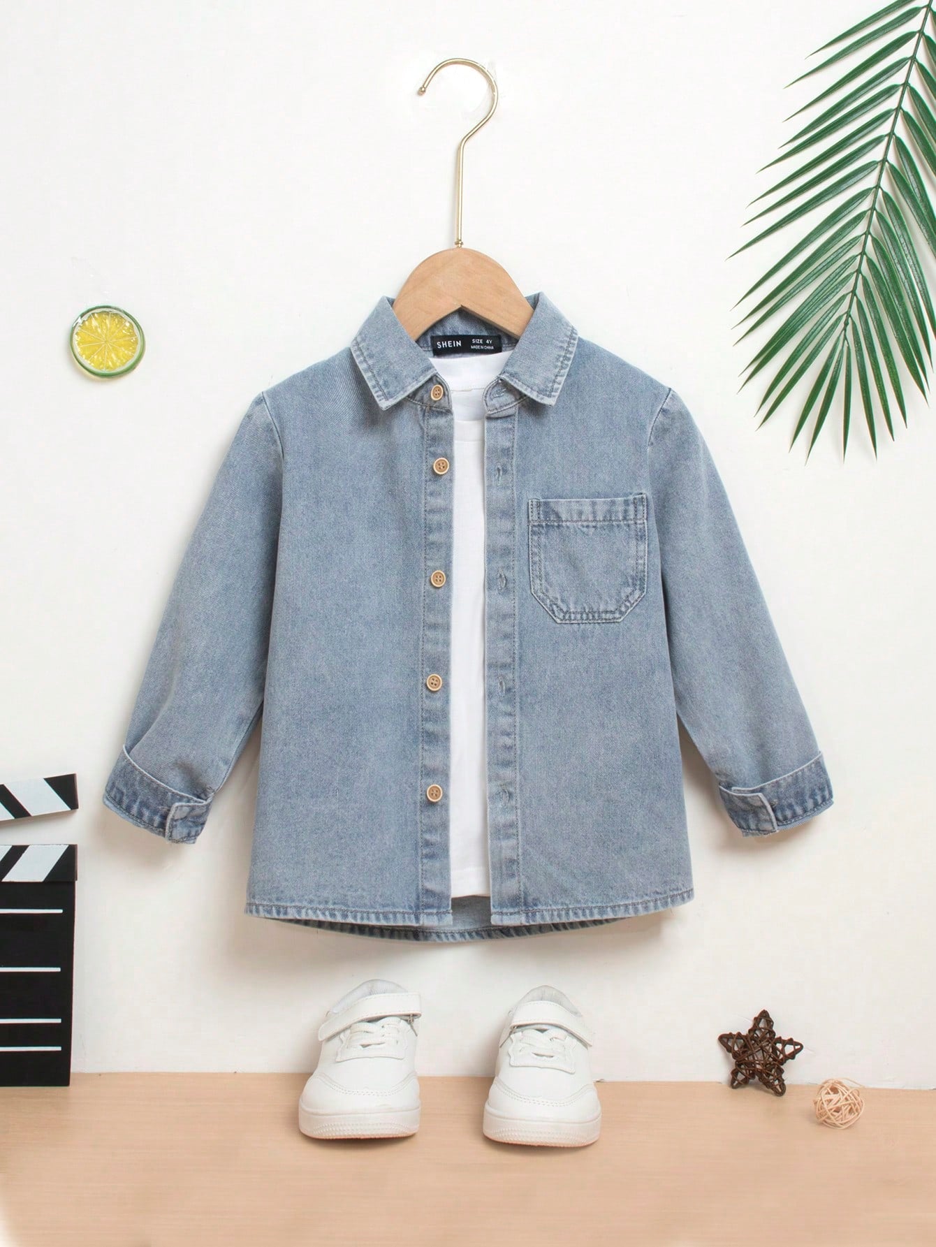 Young Boy 1pc Patched Pocket Denim Shirt