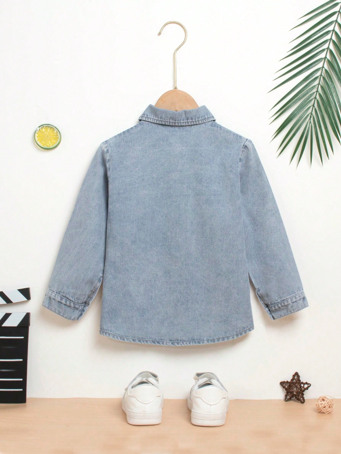 Young Boy 1pc Patched Pocket Denim Shirt