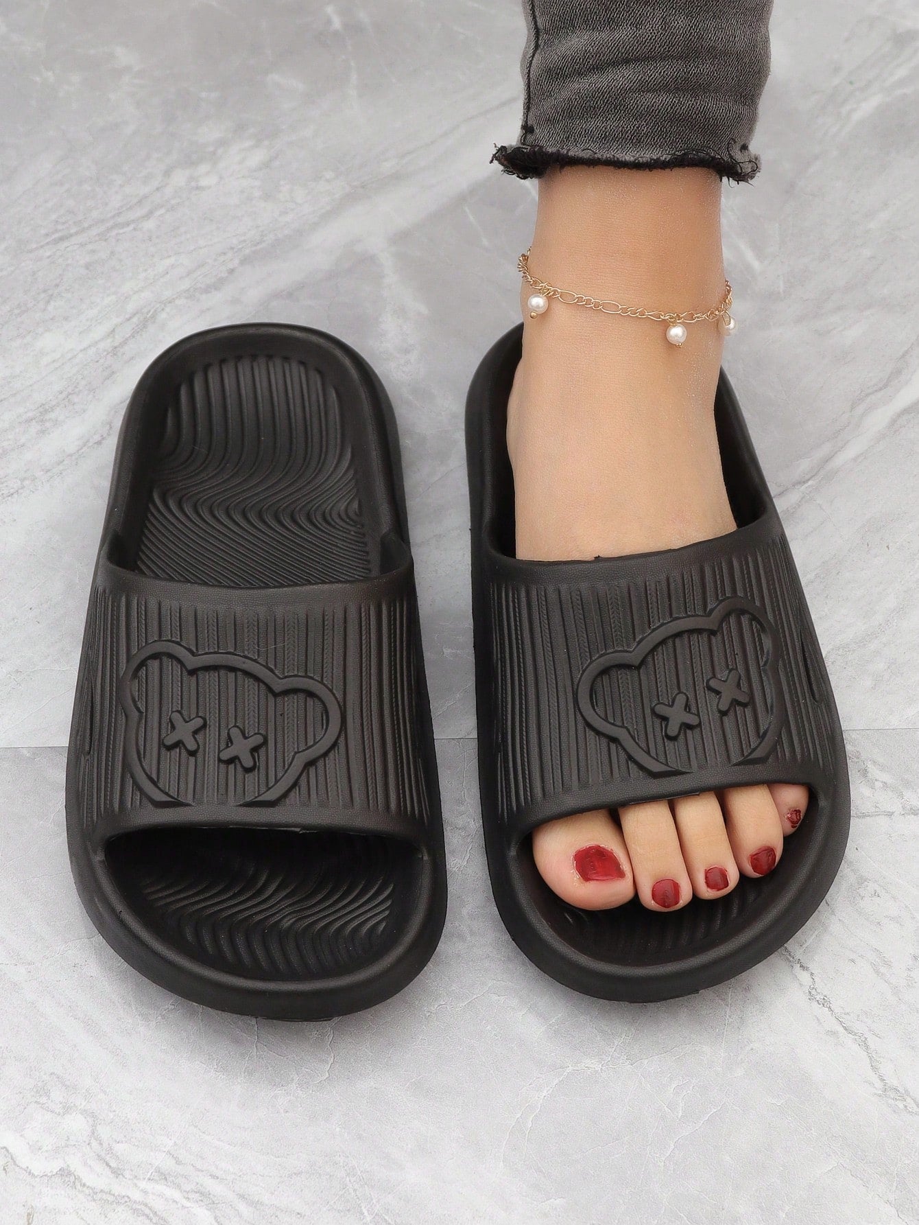 Fashionable Slides For Women, Cartoon Bear Pattern Single Band Indoor EVA Slippers