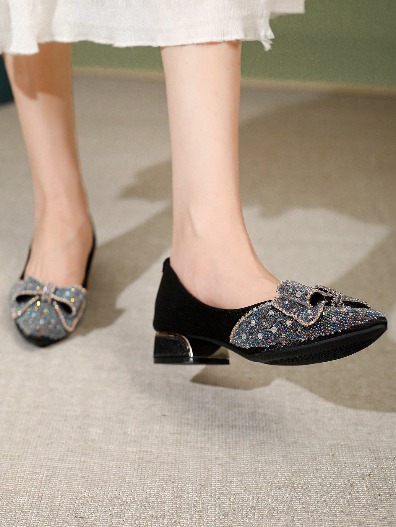 Ladies' Fashionable & Elegant Butterfly Decorated Slip-On High Heel Shoes With Rhinestones, For Outdoor Parties