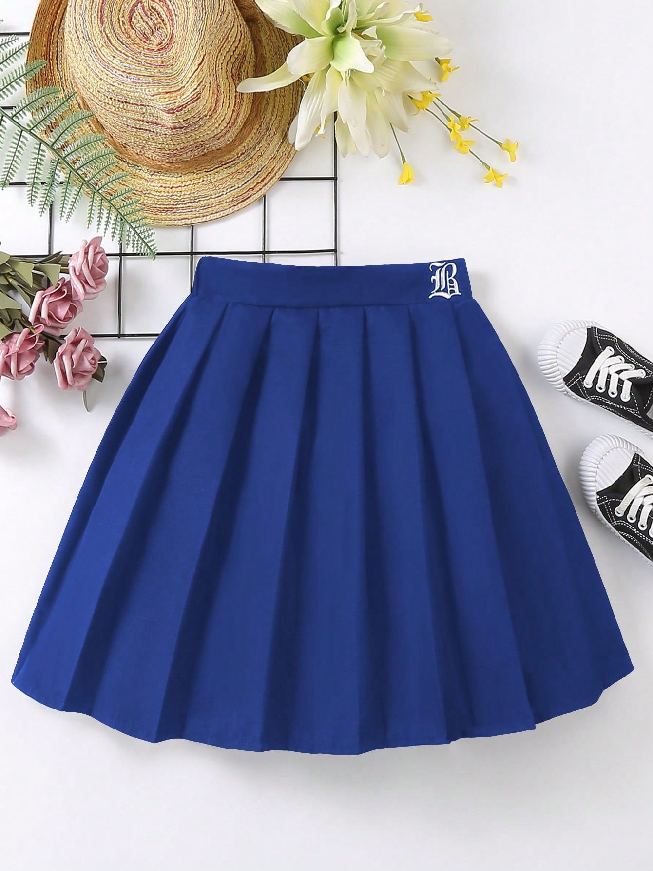 Tween Girl Pleated Skirt With Letter Print, Schoolstyle, A Must-Have For Students, Comfortable Fabric