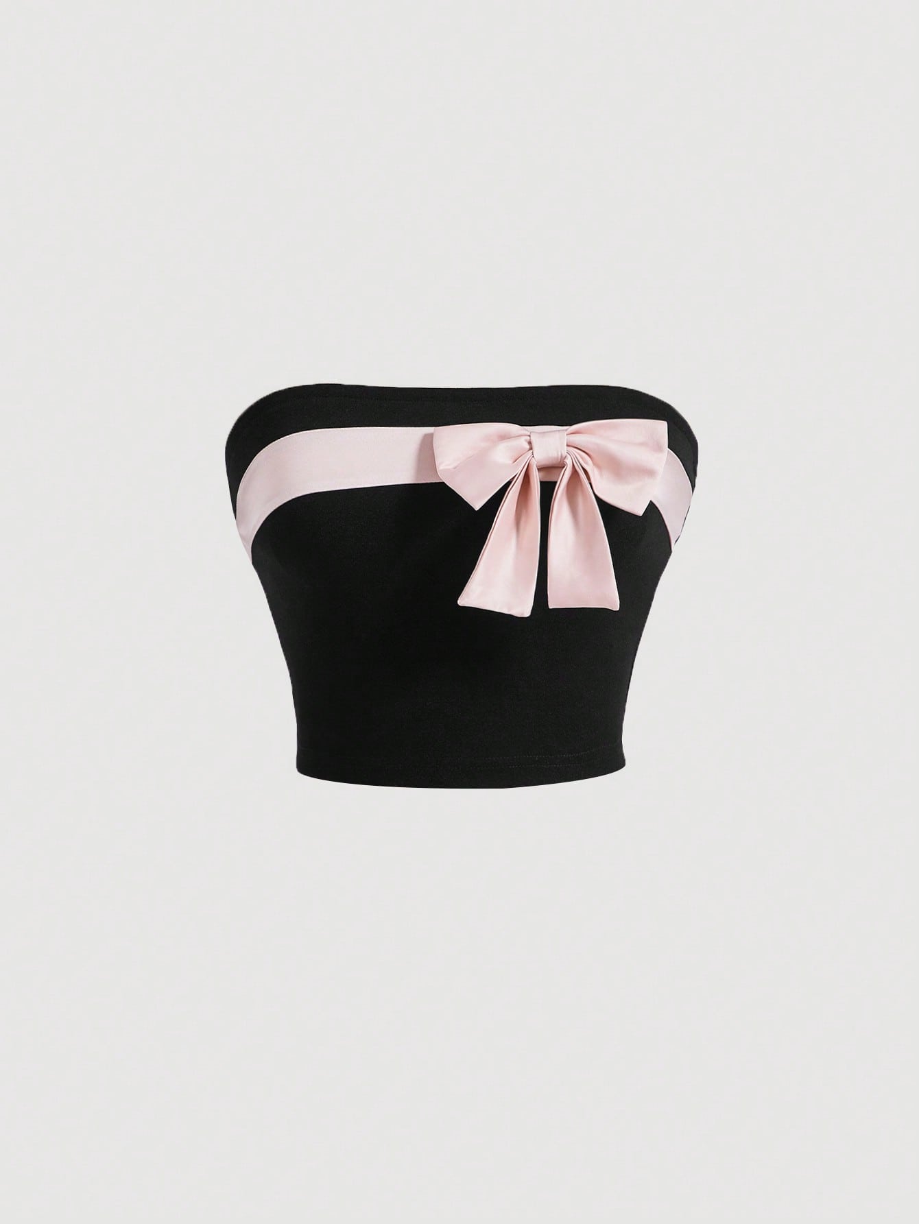 Pink Bow Front White Date Night Cropped Tube Top