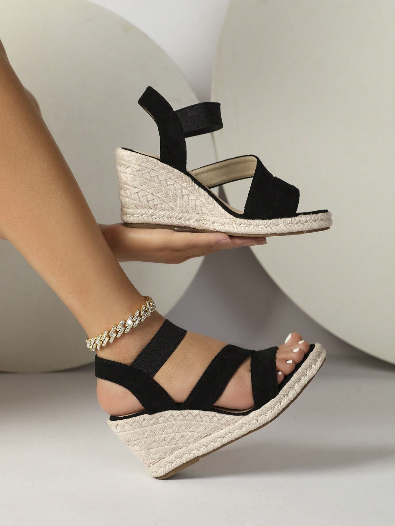 Women's Wedge Heel Platform Sandals With  Rope Bottom, Fashionable And Simple