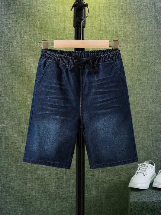 Tween Boy Drawstring Waist Washed Denim Shorts