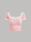 Teen Girls Contrast Lace Bow Front Tee