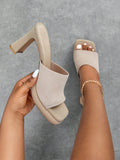 Woman Shoes Minimalist Square Toe Chunky Heeled Mule Beige Elegant Summer Heeled Sandals For Summer Graduation Heels Prom Heels Vacation Shoes Summer Sale Back To School Shoes College Student Shoes Halloween