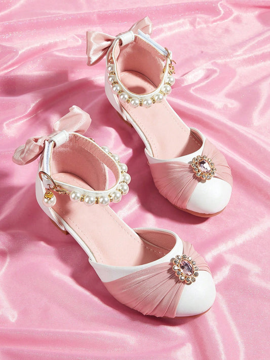 Girls Rhinestone & Faux Pearl Decor Ankle Strap Sandals For Party