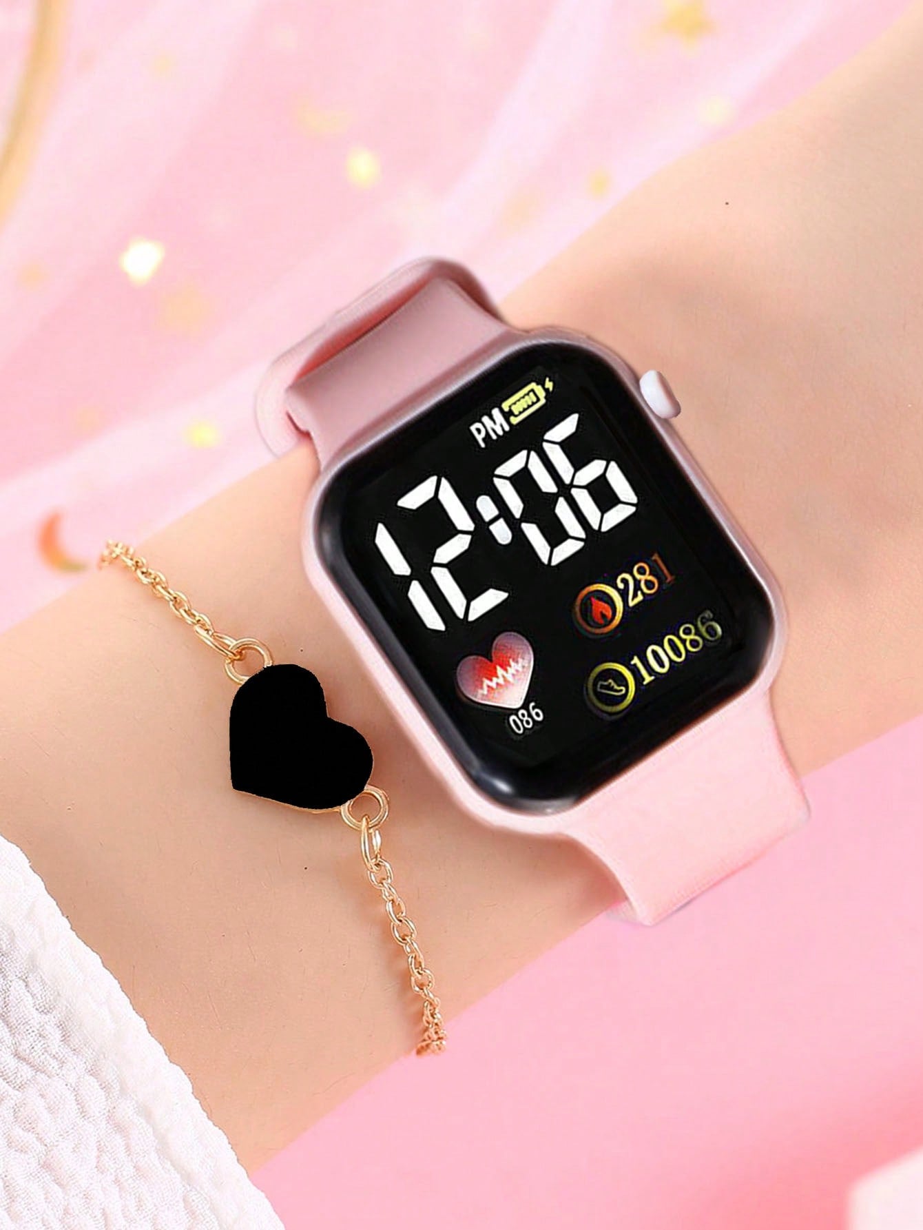 5pcs Children's Cartoon Square Electronic Watch Love Number And Bracelet Jewelry Gift For Children