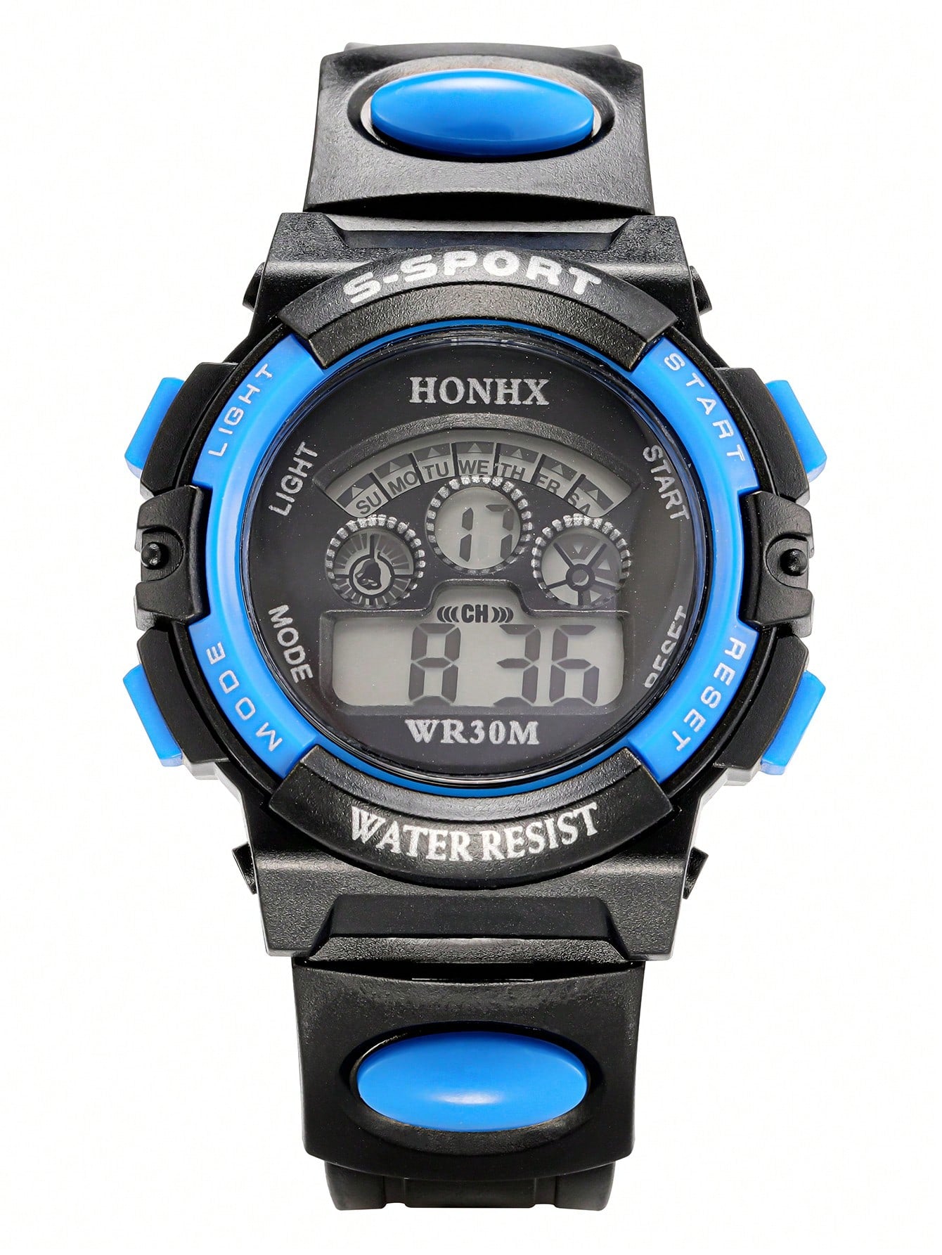 1pc Boys Black PVC Strap Sporty Date Chronograph Alarm 24 Hour Round Dial Digital Watch, For Daily Life