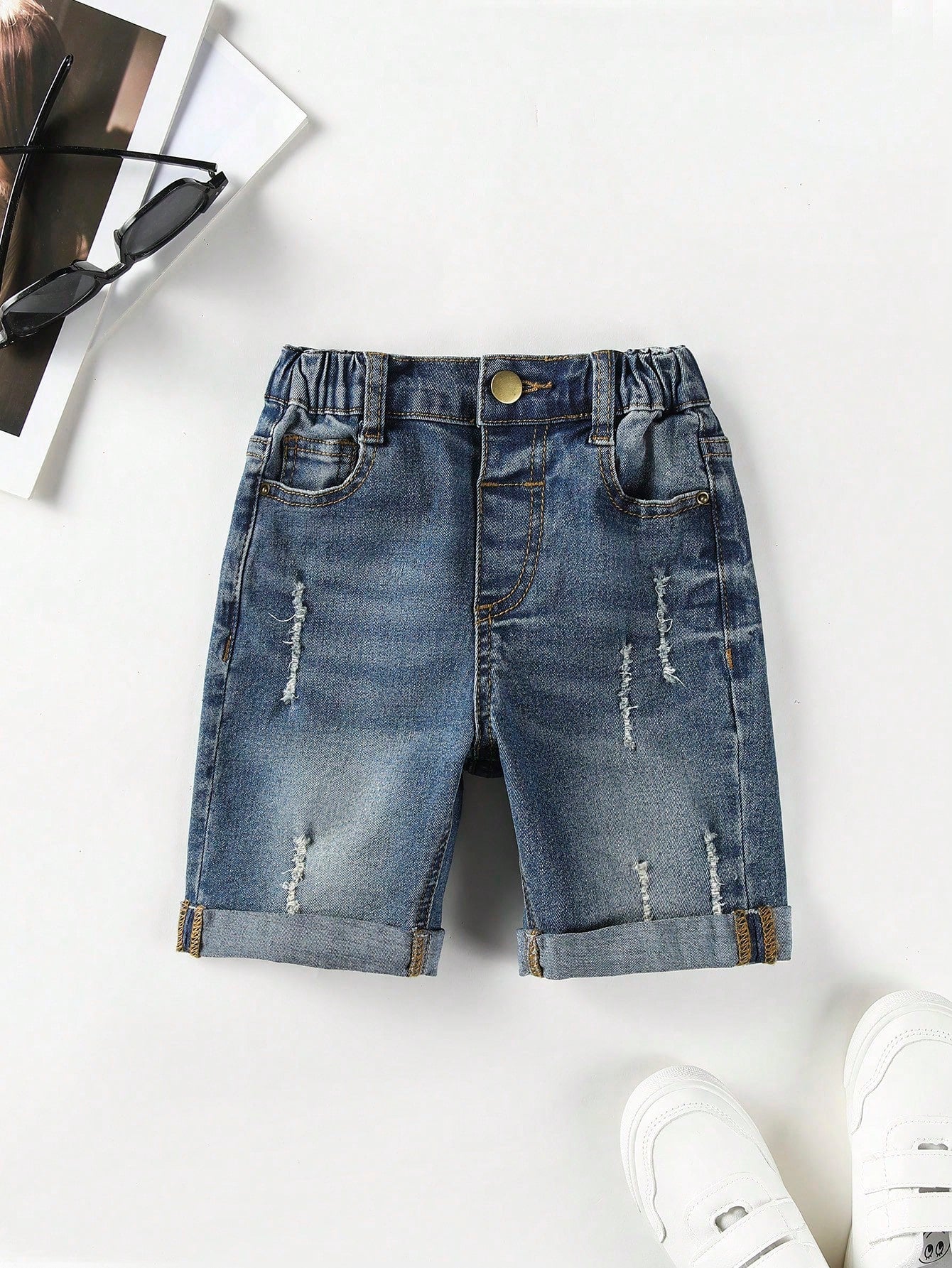 Streecool Kids Young Boy Summer Casual Distressed Rolled Hem Denim Shorts