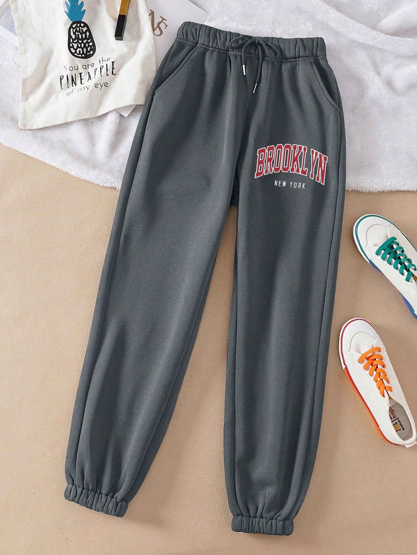 Qutie Letter Graphic Drawstring Waist Sweatpants