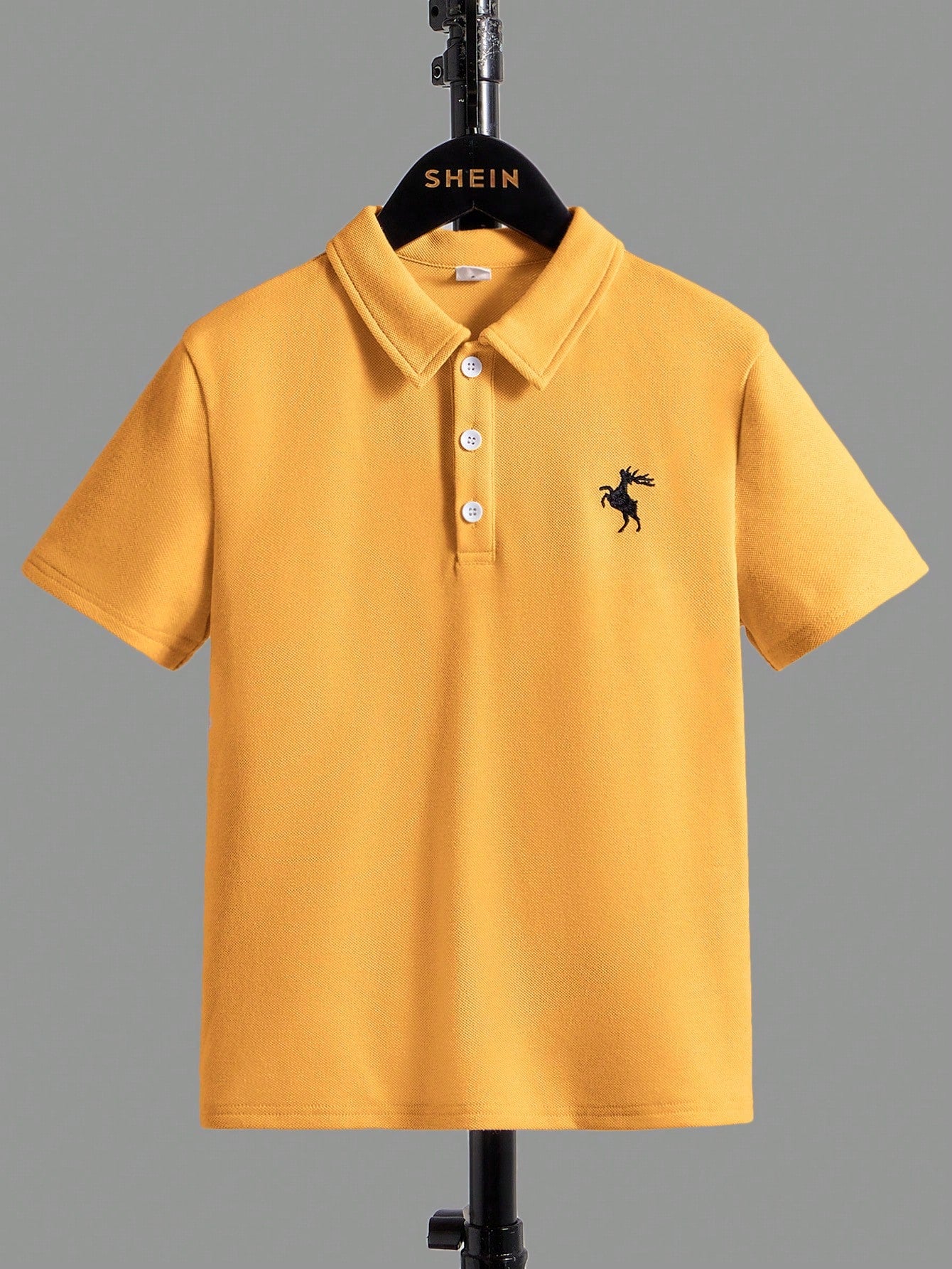 Tween Boy Embroidered Deer Polo Shirt, Short Sleeves, Casual, For Everyday Wear In Summer