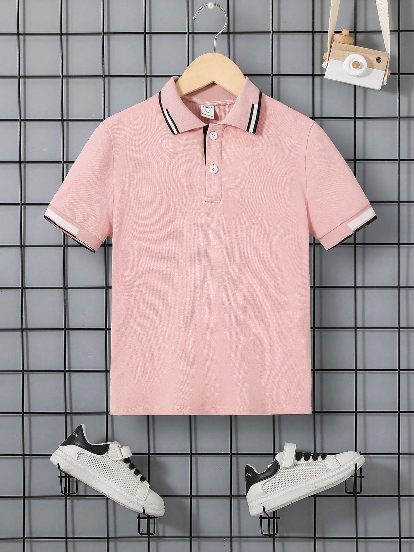 Tween Boy Casual Ribbed Stand Collar Half Placket Pullover Solid Knitted POLO